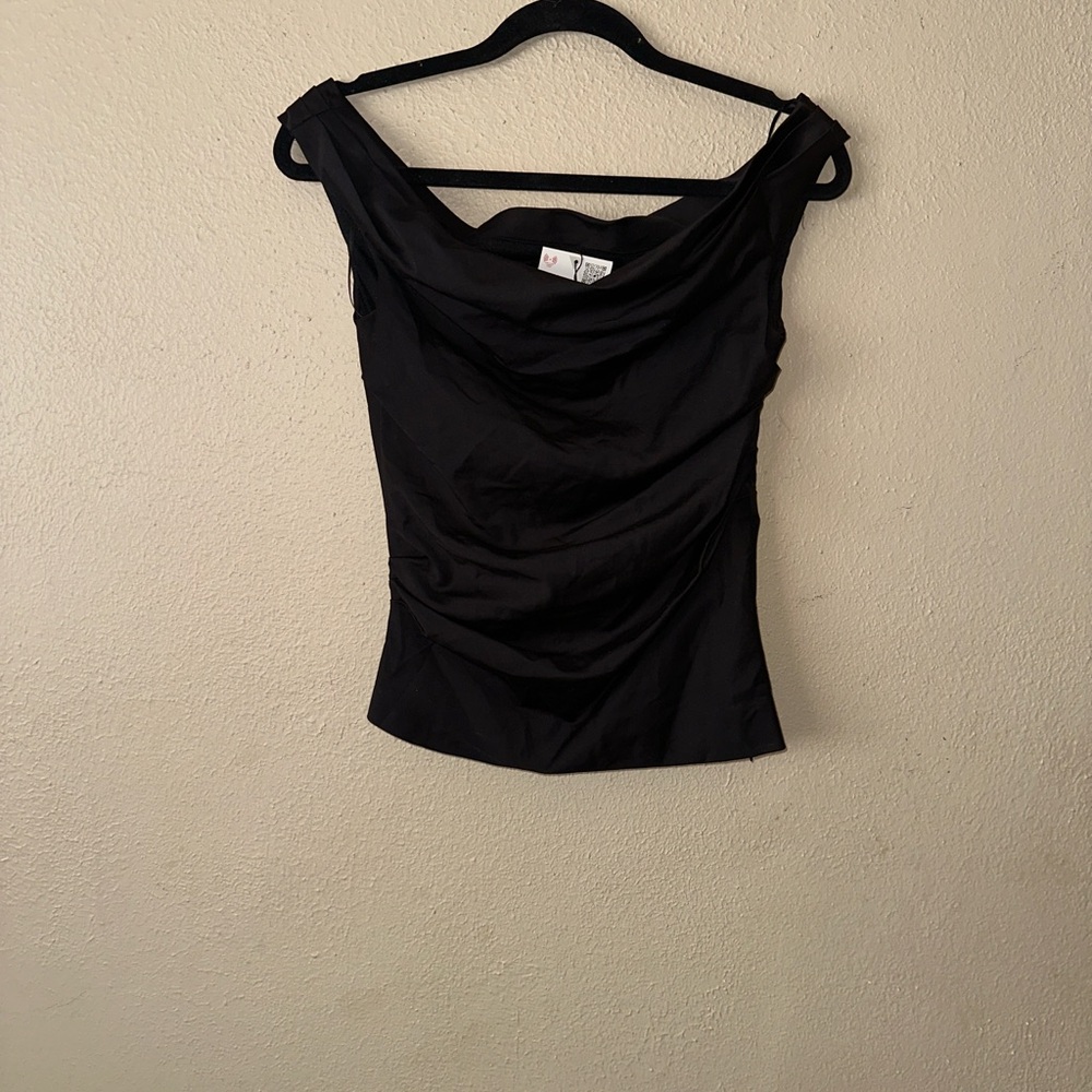 Zara Women's Elegant Black Cowl Neck Blouse